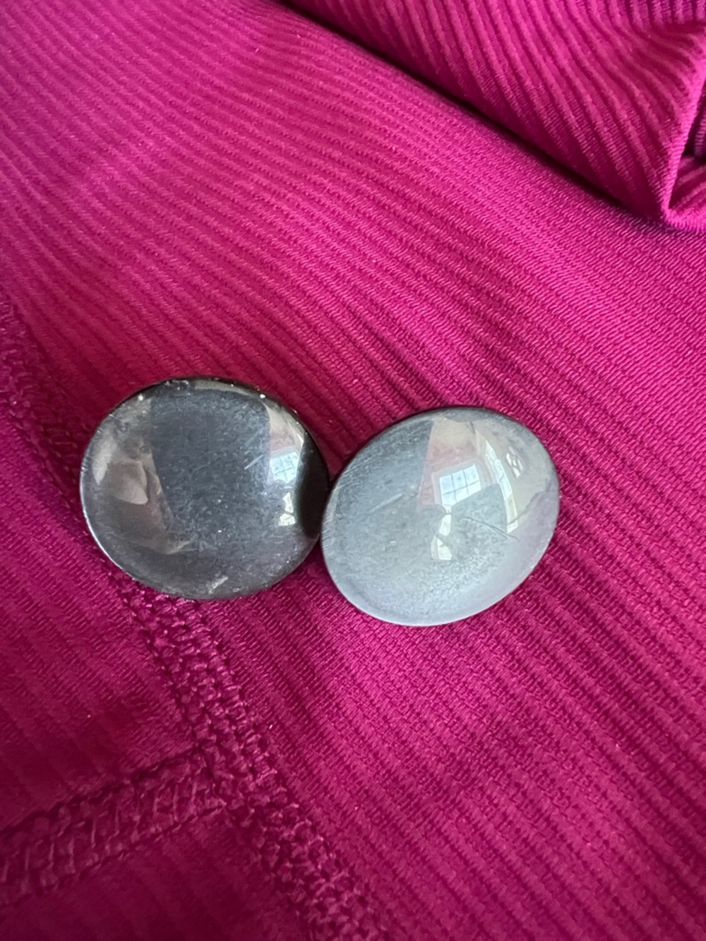 Round Black and Wood Stud Earrings - Statement Pair